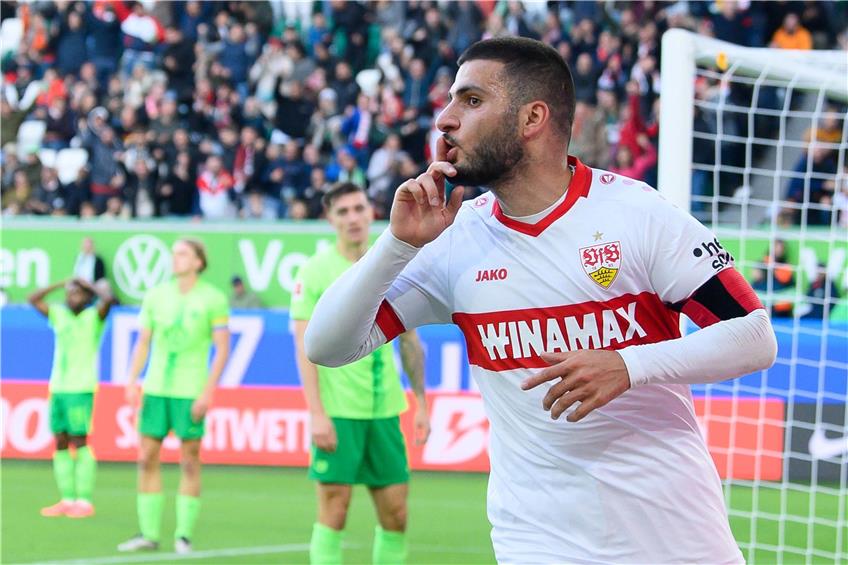 Traf in Wolfsburg in der Nachspielzeit: Stuttgarts Stürmer Deniz Undav. Foto: Swen Pförtner/dpa